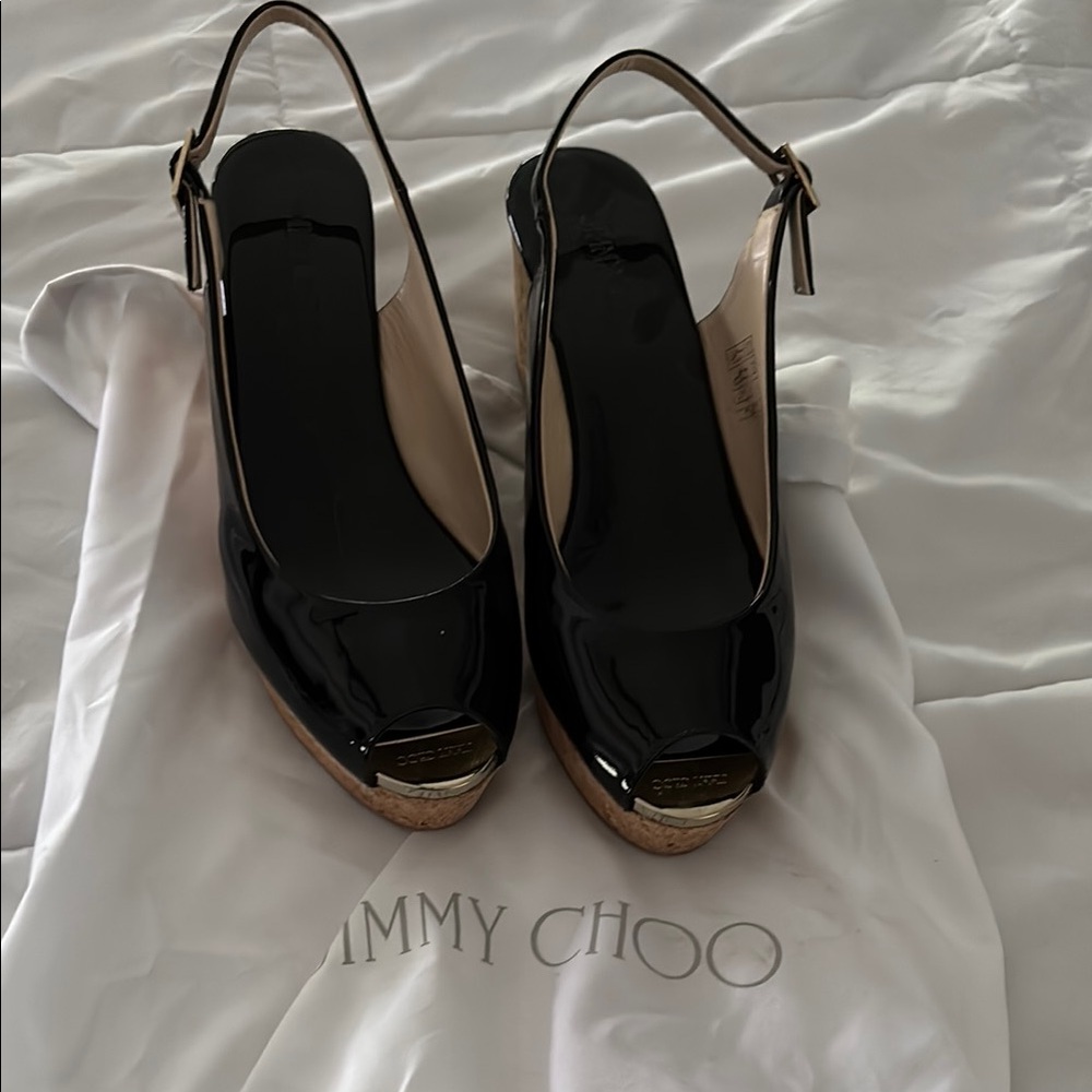 Jimmy Choo Black Patent Leather Wedges